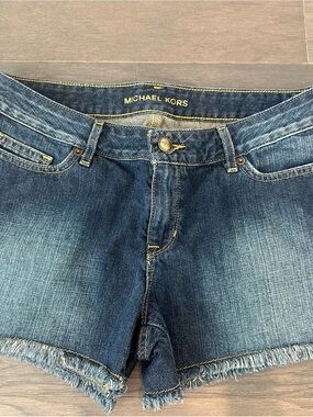 Michael Kors Dark Blue Denim Frayed Hem Women's Shorts